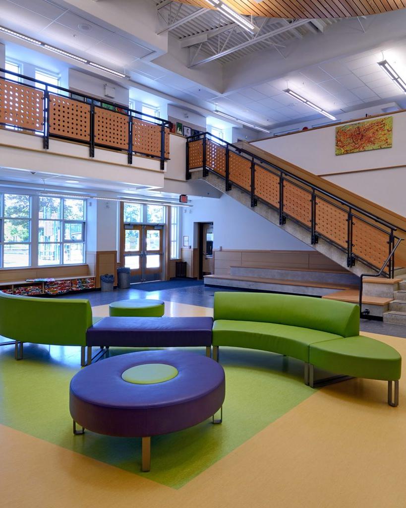 Seating area inside Lord Kitchener Elementary School in Vancouver